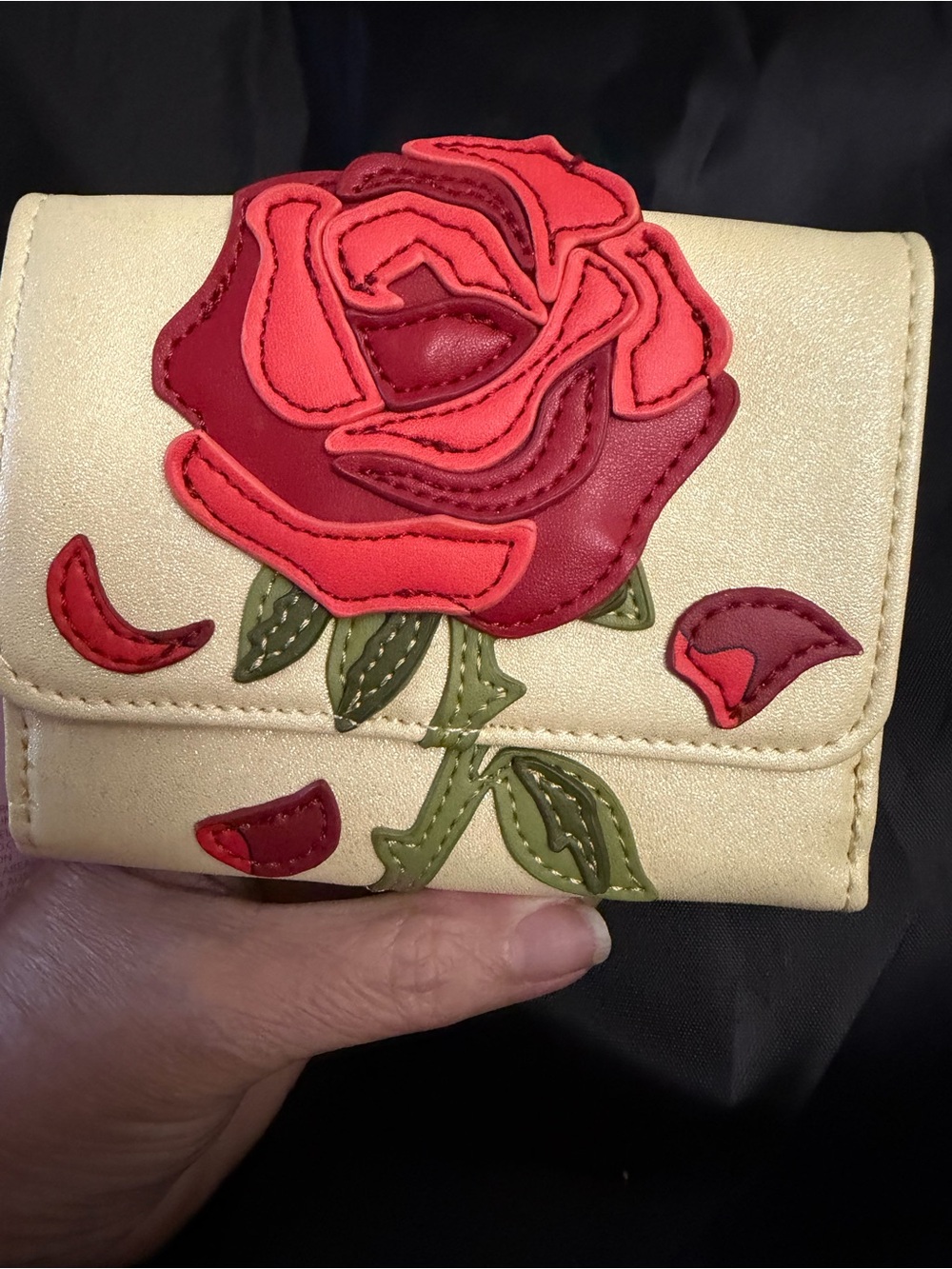Loungefly Cream Wallet with Red Rose Applique